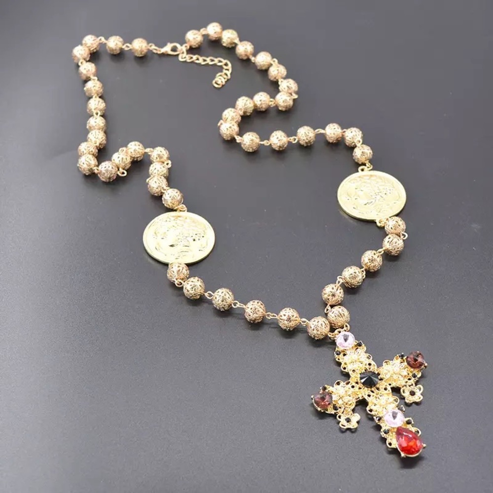 Riri Pregnancy Look Inspired Extra Long Baroque Crystal Oversized Cross Necklace - Picture 4 of 4